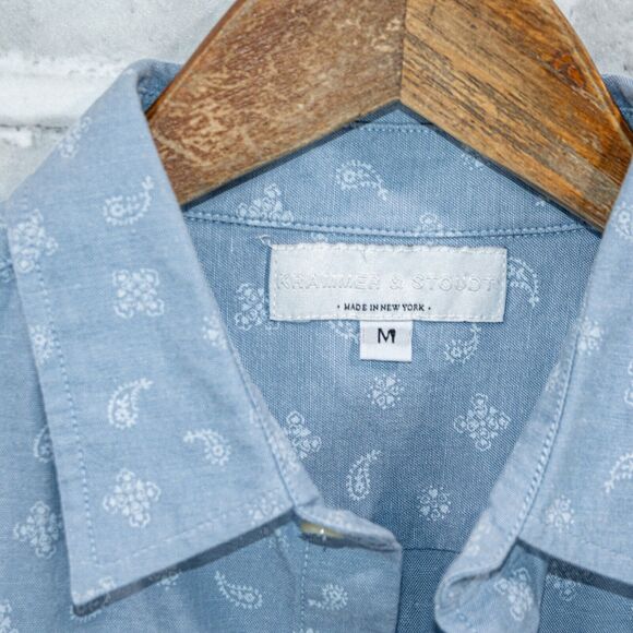 Krammer & Stoudt NY Men's Button up Shirt blue chambray floral print size Medium - Picture 3 of 5
